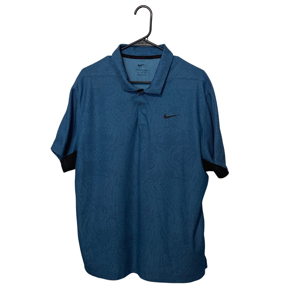 Nike Tiger Woods Dri-FIT ADV Golf Polo Shirt Men XL Blue Snap Performance DH0711